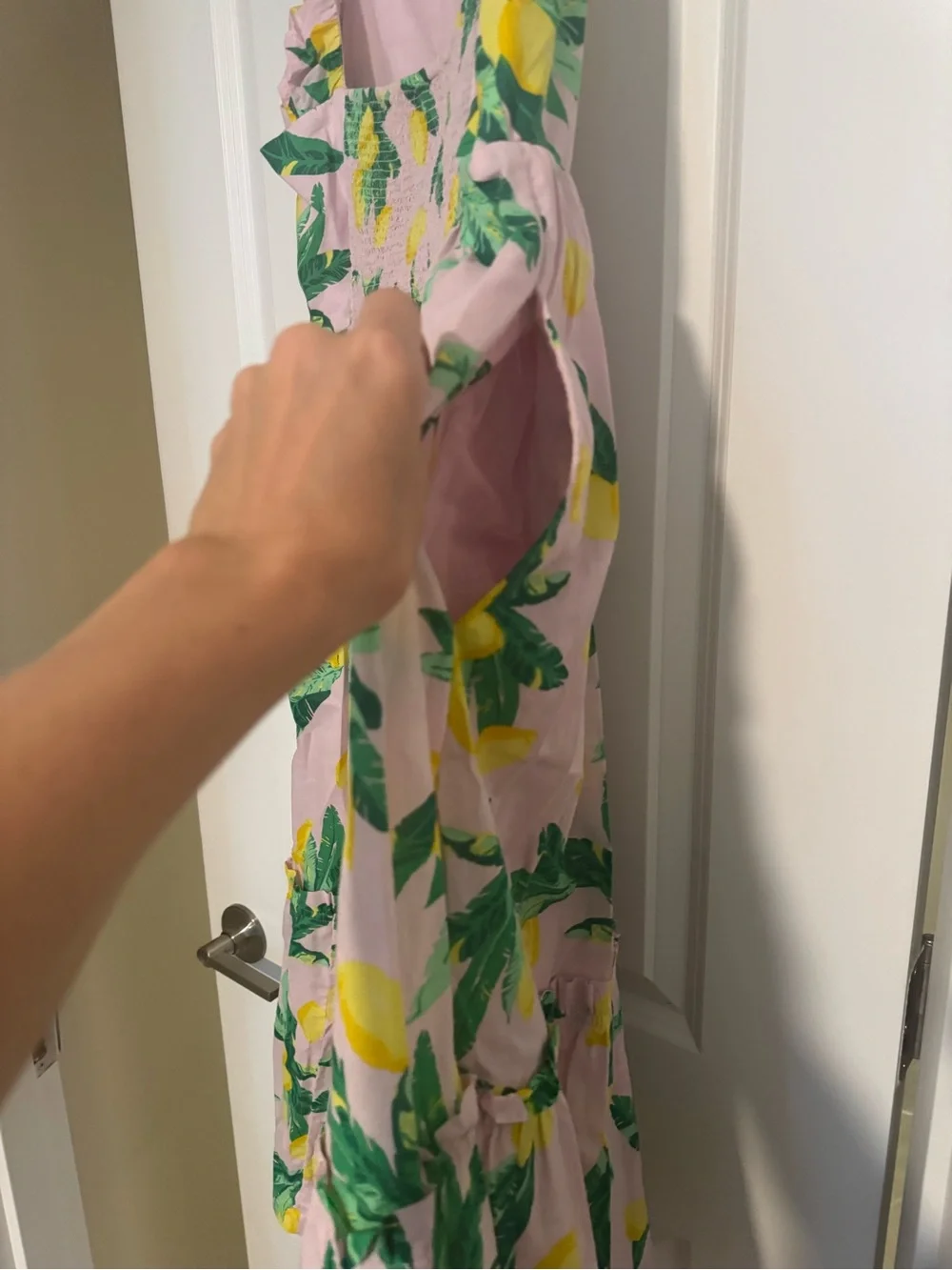 J. Crew Pink Lemon-Print Tie-Shoulder Sundress